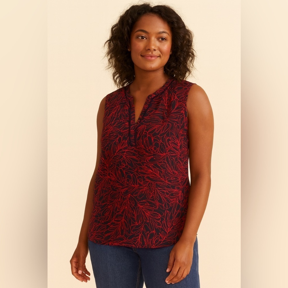 Tommy Hilfiger Women's Red and Black Sleeveless Top.   Size-X-Large